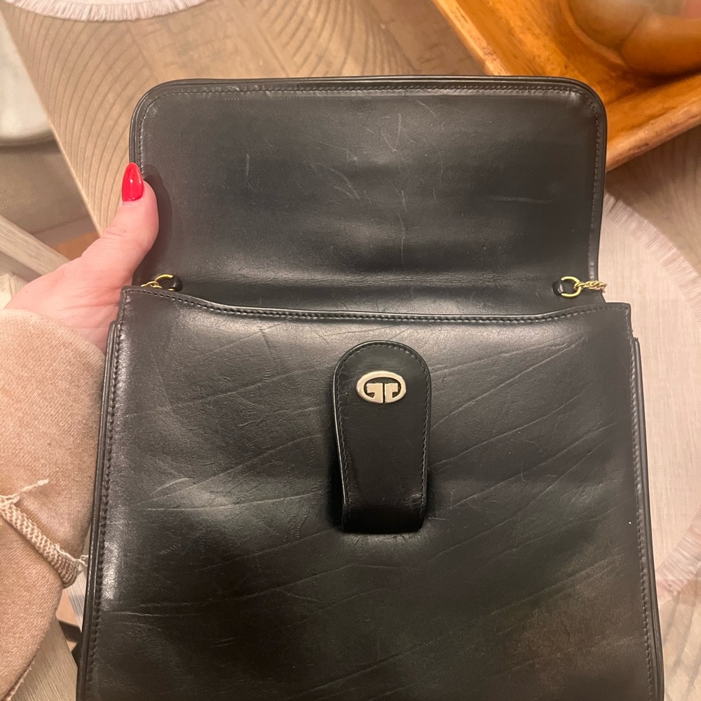 Vintage 70’s Gucci Black Leather handbag w/ Chain - Picture 10 of 13